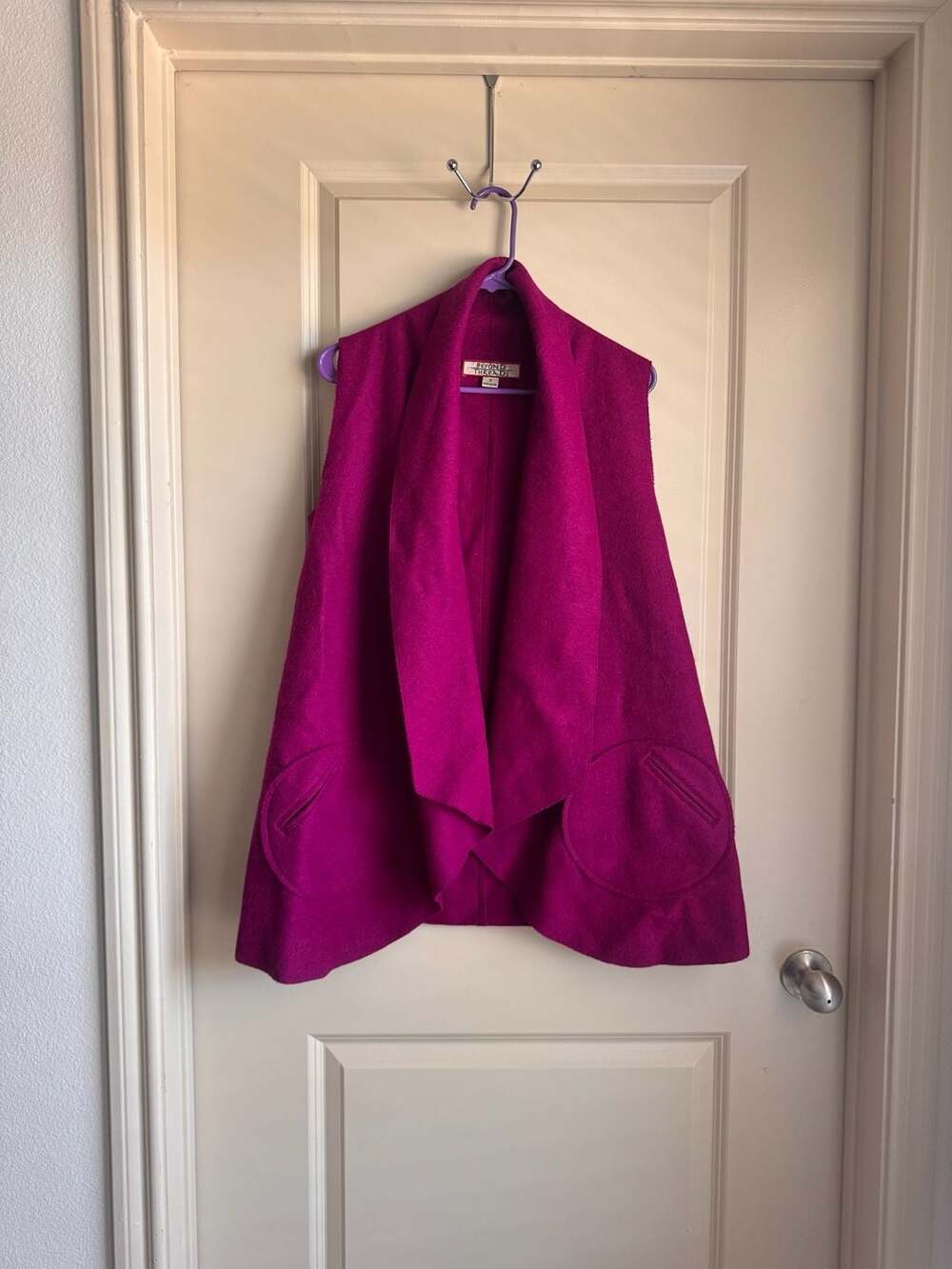 Beyond Threads Magenta Wool Blend Drape Vest with Round Pockets Size S